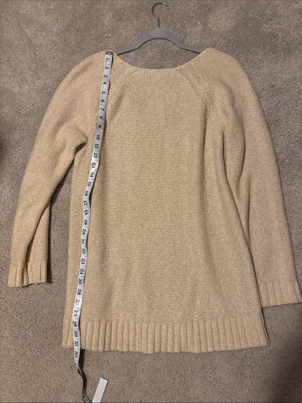 Lauren Ralph Lauren Beige Rounded V-Neck Reverse Knit Sweater - Picture 2 of 2